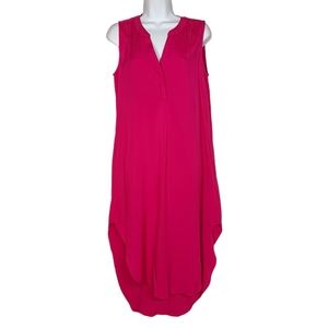 CUPIO Vibrant Magenta Poppy Pink Sleeveless Scoop Hem V Neck Midi Dress S NWT